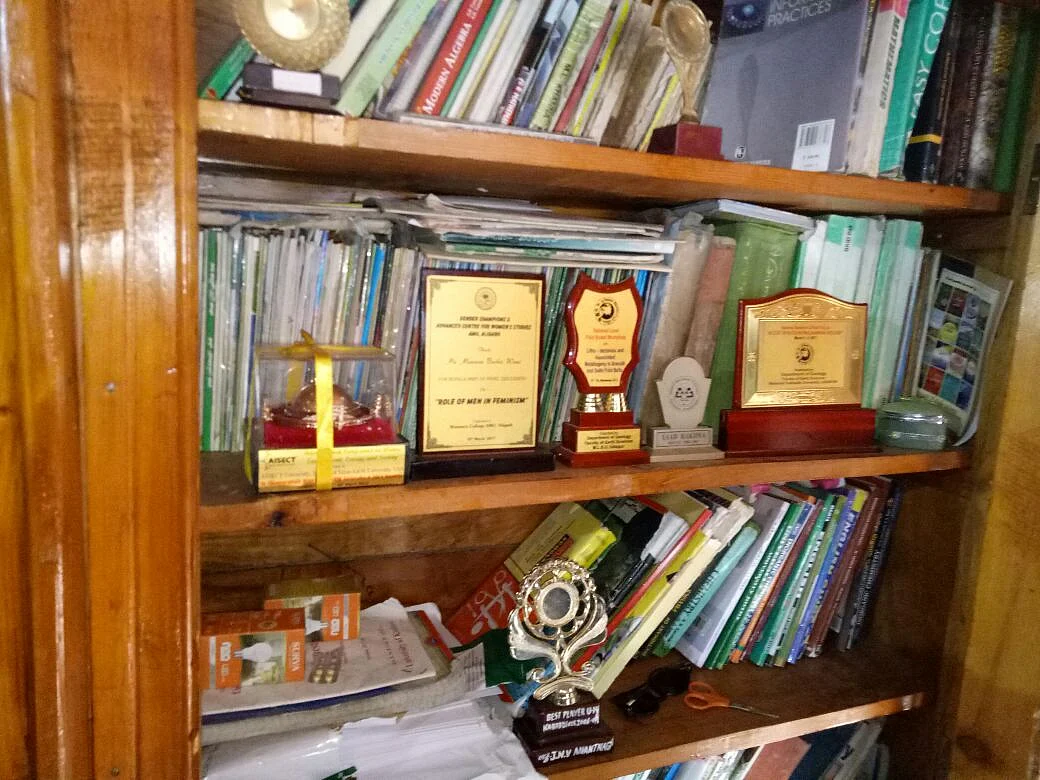 Trophies won by Mannan Wani adorn a cabinet at his house in Kupwara.
