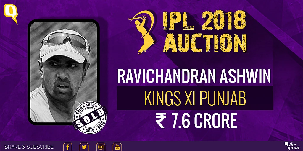 Ravichandran Ashwin sold to Kings XI Punjab. 