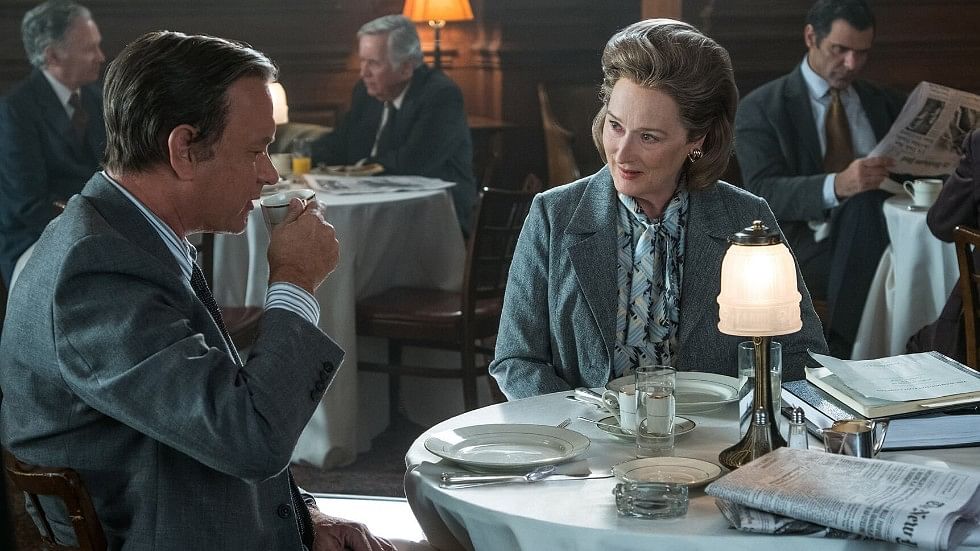 Tom Hanks and Meryl Streep in a still from <i>The Post</i>.