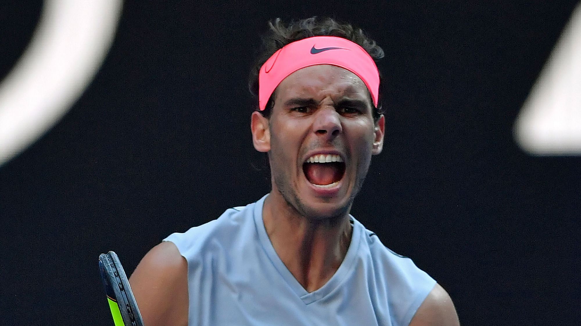 Rafael Nadal celebrates after defeating Bosnia’s Damir Dzumhur.