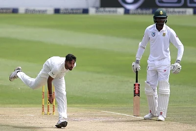 Johannesburg: Bhuvneshwar Kumar of India sends down a deliveryduring Day 2 of the third Test match between South Africa and India at the Wanderers Stadium in Johannesburg, South Africa on Jan 25, 2018. (Photo: BCCI/IANS) (Credit Mandatory)