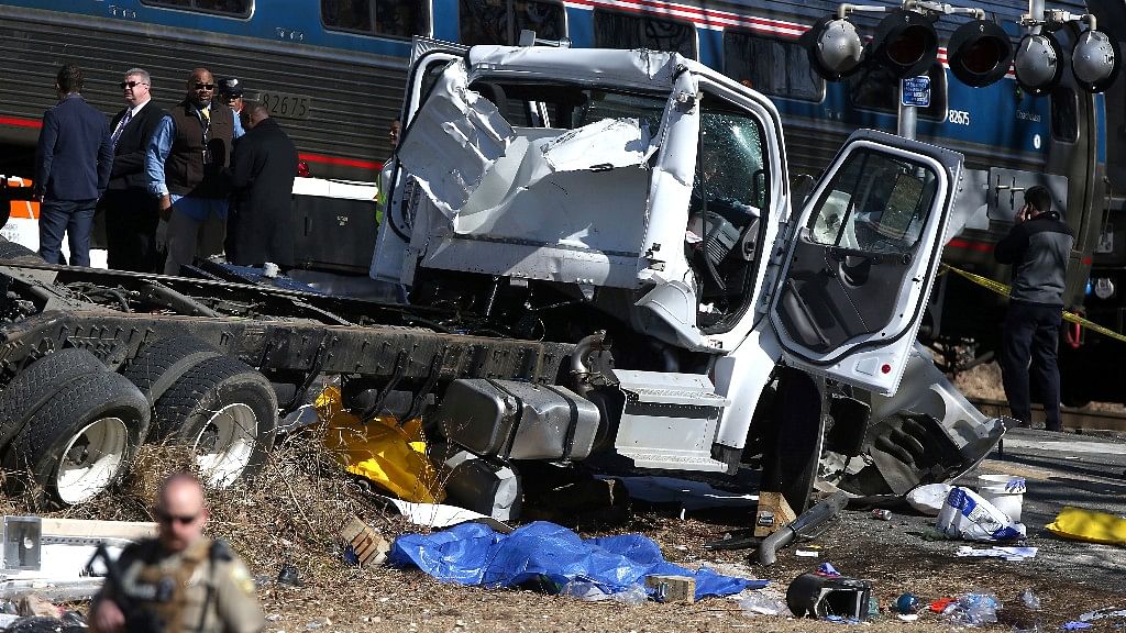 The site of the crash between a garbage truck and an Amtrak train carrying Republican lawmakers, in Virginia on Wednesday, 31 January.&nbsp;