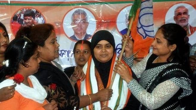 File image of Ishrat Jahan joining  the BJP at the party’s office in Howrah, West Bengal.