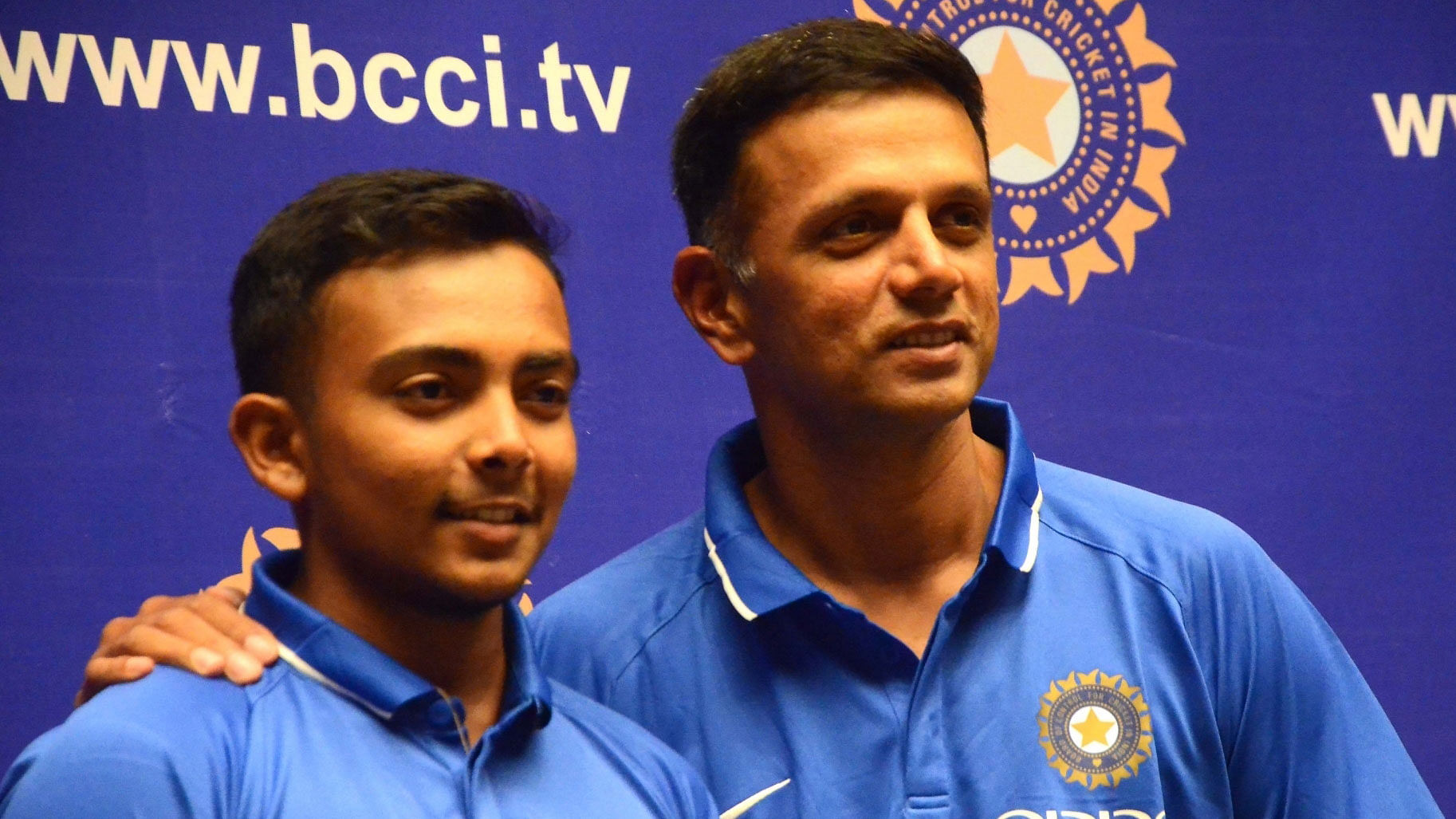 India U-19 captain Prithvi Shaw and coach Rahul Dravid.