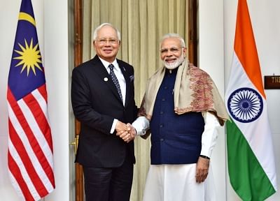 New Delhi: Prime Minister Narendra Modi with Malaysian Prime Minister Najib Razak at Hyderabad House in New Delhi on Jan 26, 2018. (Photo: IANS/PIB)