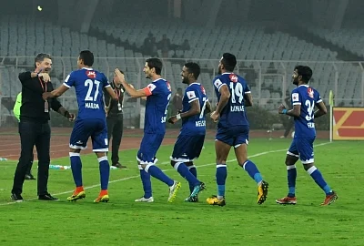 Kolkata: Players in action during an ISL match between ATK and Chennaiyin FC at Salt Lake Stadium in Kolkata, on Jan 25, 2018. (Photo: Kuntal Chakrabarty/IANS)
