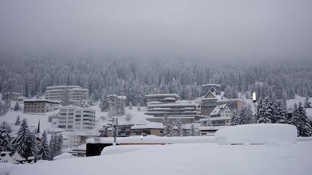 Buildings are covered with snow near the congress centre where the annual meeting of the World Economic Forum takes place in Davos, Switzerland,