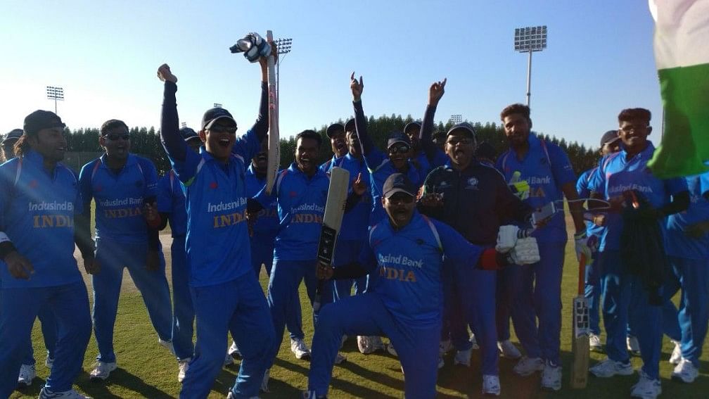India cricketers celebrate after their win against Pakistan.&nbsp;