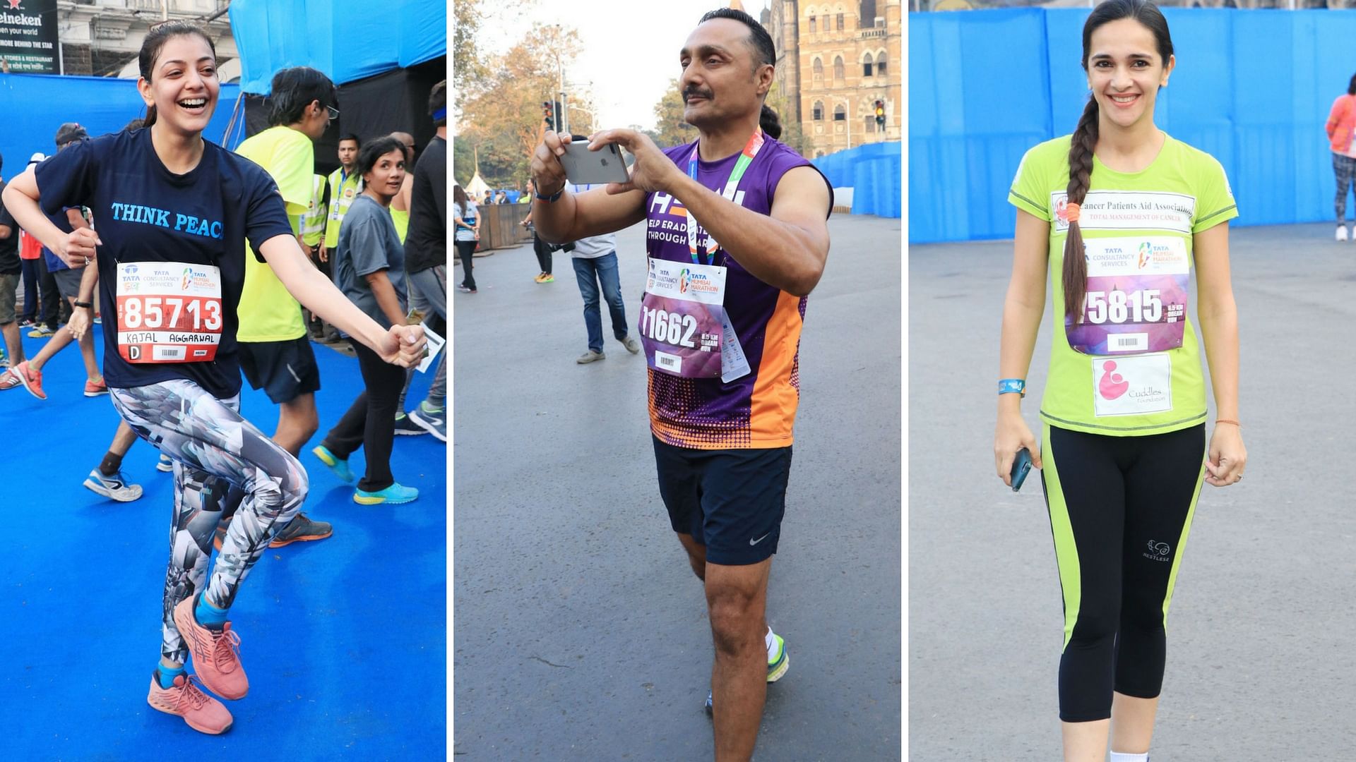 Kajal Aggarwal, Rahul Bose and Tara Sharma attend the Mumbai Marathon 2018.