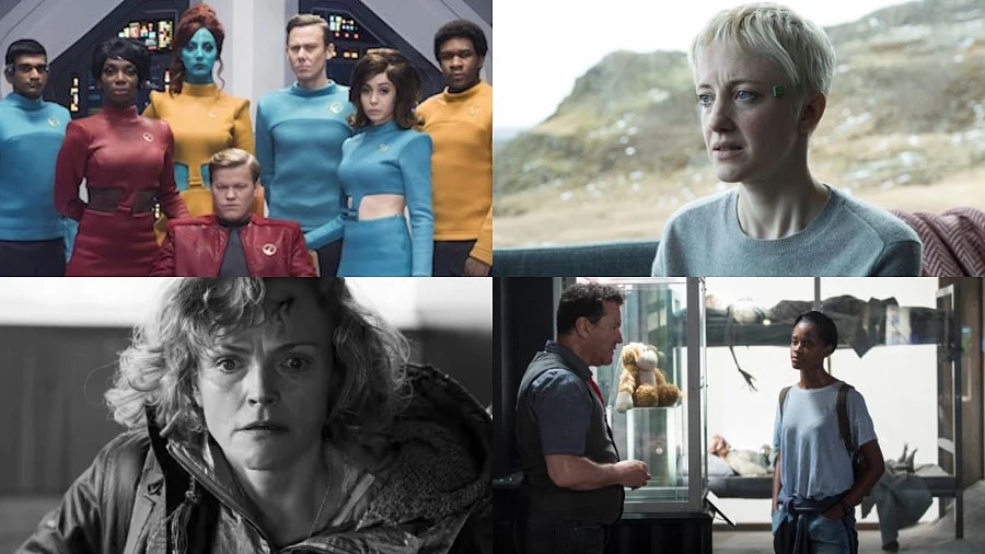Stills from four different episodes of <i>Black Mirror</i> Season 4. 