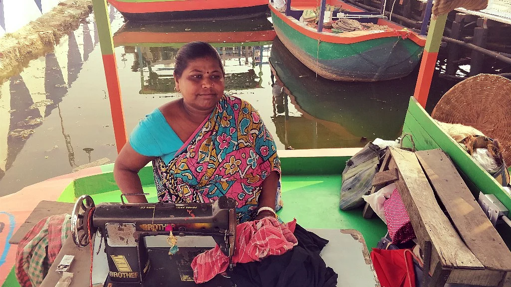 Aparna Purakayit with her sewing machine.