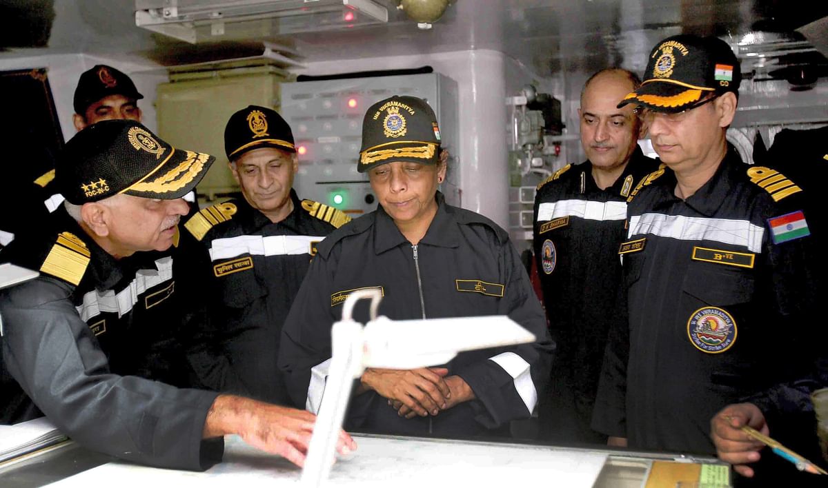 The Defence Minister spent a night at sea on board INS Vikramaditya.