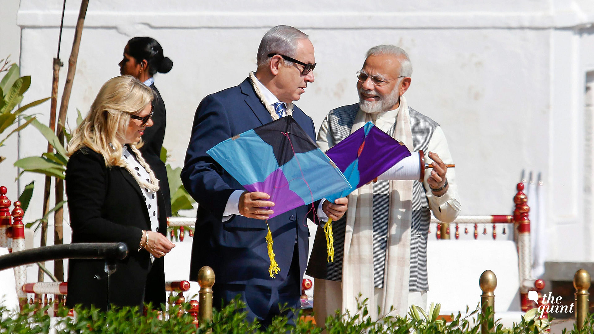 PM Modi, Israeli PM Benjamin Netanyahu and his wife Sara flying kites at Sabarmati Ashram.