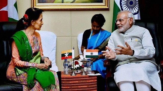 File photo of PM Narendra Modi with Myanmar State Counsellor Aung San Suu Kyi.&nbsp;