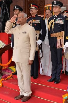 New Delhi: President Ram Nath Kovind arrives at the Parliament House to address both the houses in New Delhi on Jan. 29, 2018. (Photo: RB/IANS)