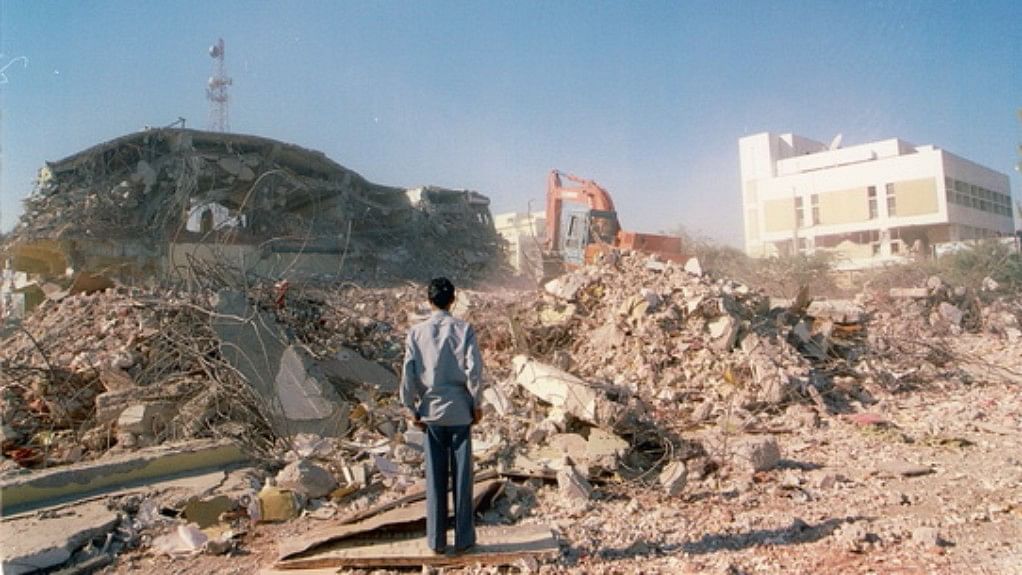 The aftermath of the 7.7 magnitude earthquake in Bhuj, Gujarat, on 26 January 2001.
