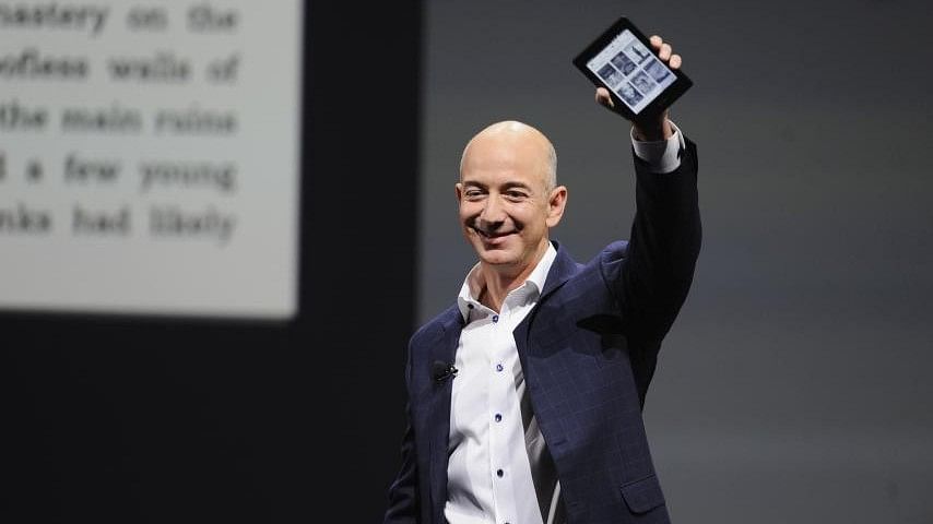  Jeff Bezos announcing Kindle at an event. Image used for representational purpose.&nbsp;