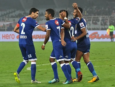 Kolkata: Players in action during an ISL match between ATK and Chennaiyin FC at Salt Lake Stadium in Kolkata, on Jan 25, 2018. (Photo: Kuntal Chakrabarty/IANS)