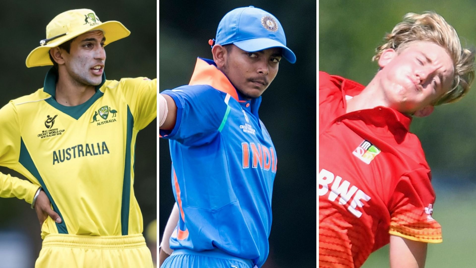 Australia’s  Jason Sangha, India’s Prithvi Shaw and Zimbabwe’s Kieran Robinson.