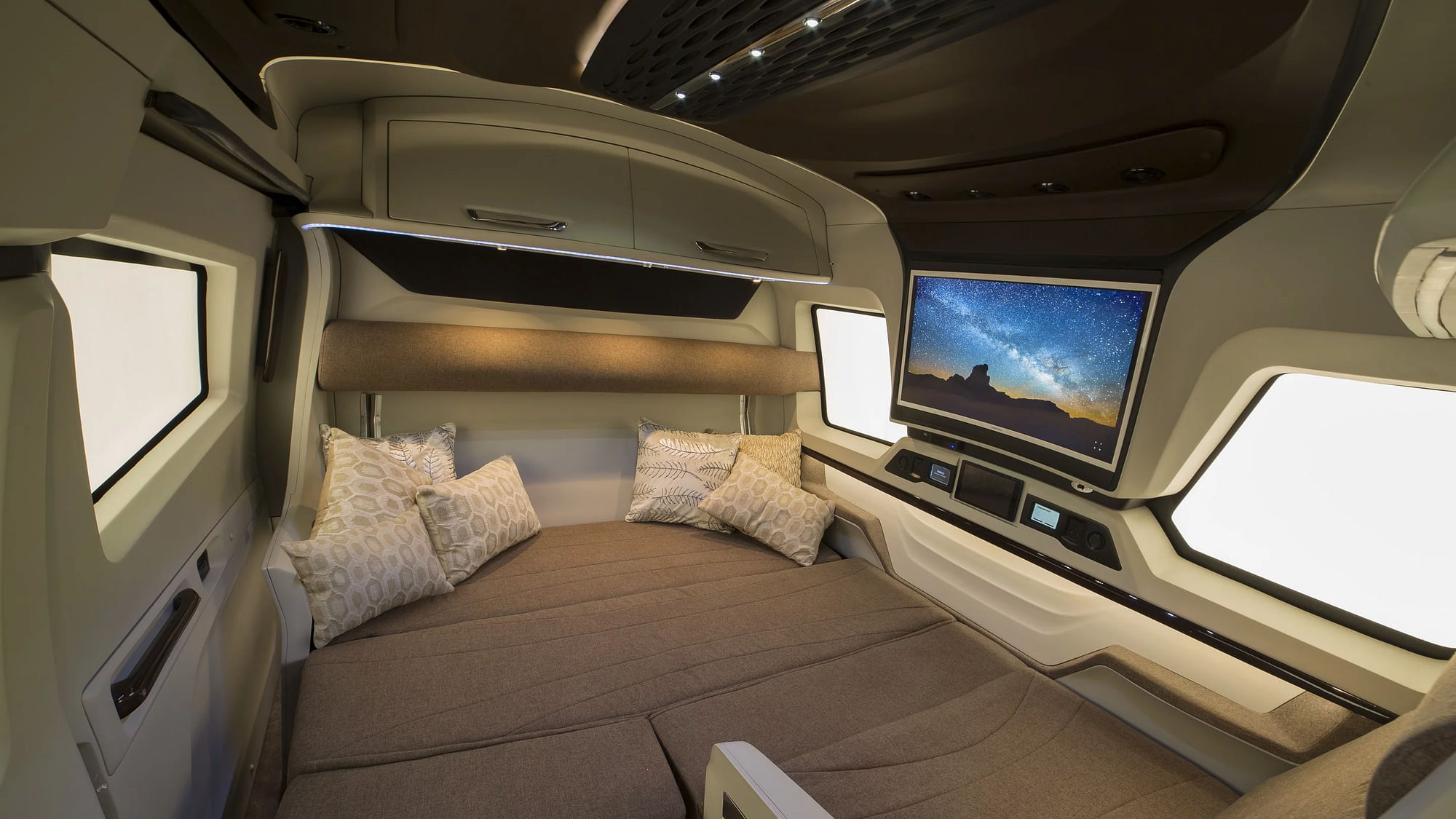 The inside of Pinnacle Specialty Vehicles’ luxury motor home.