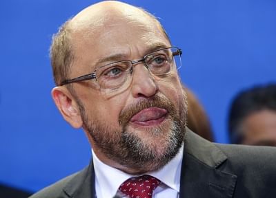 BERLIN, Feb. 13, 2018 (Xinhua) -- File photo taken on Sept. 24, 2017 shows German Social Democrat leader Martin Schulz attending a press conference at the SPD headquarters in Berlin, capital of Germany. Martin Schulz announced on Feb. 13, 2018 to resign with immediate effect as SPD chairman, according local media Focus online. (Xinhua/Shan Yuqi/IANS)