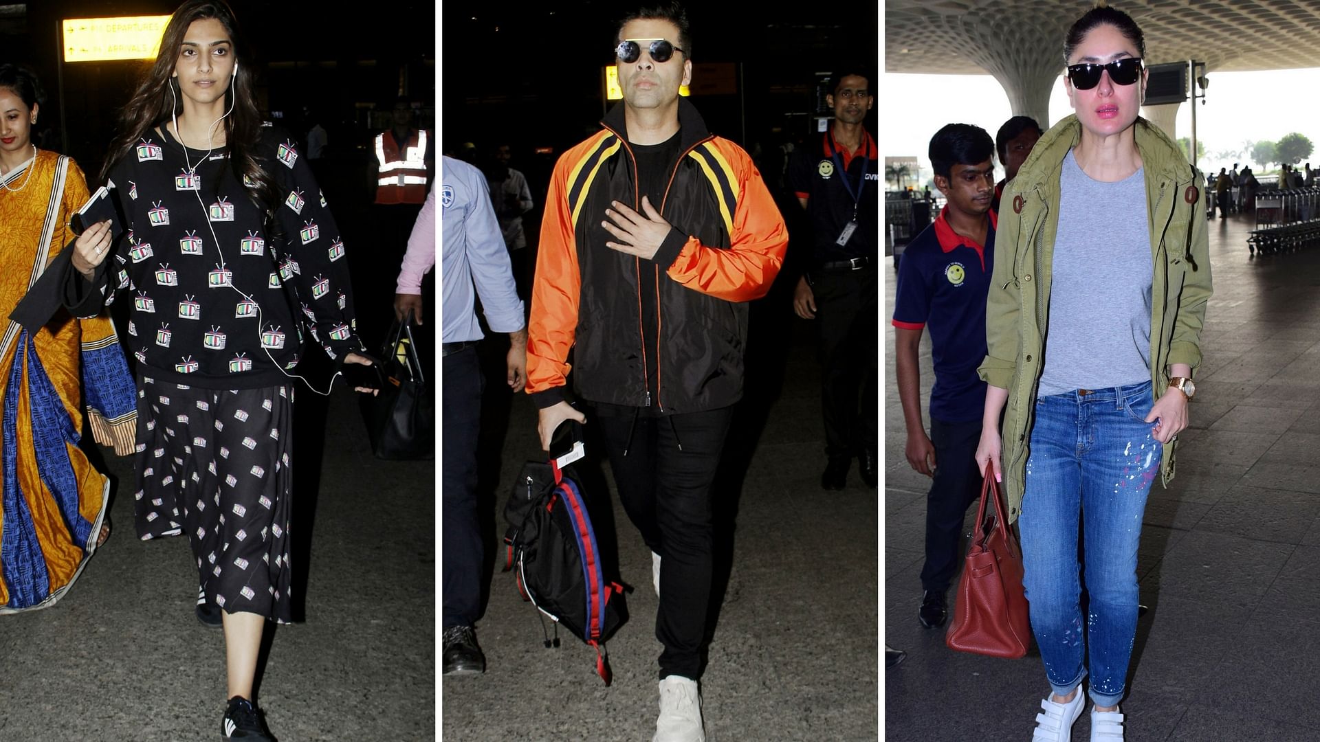 Sonam Kapoor, Karan Johar and Kareen Kapoor look stylish as ever on the airport.