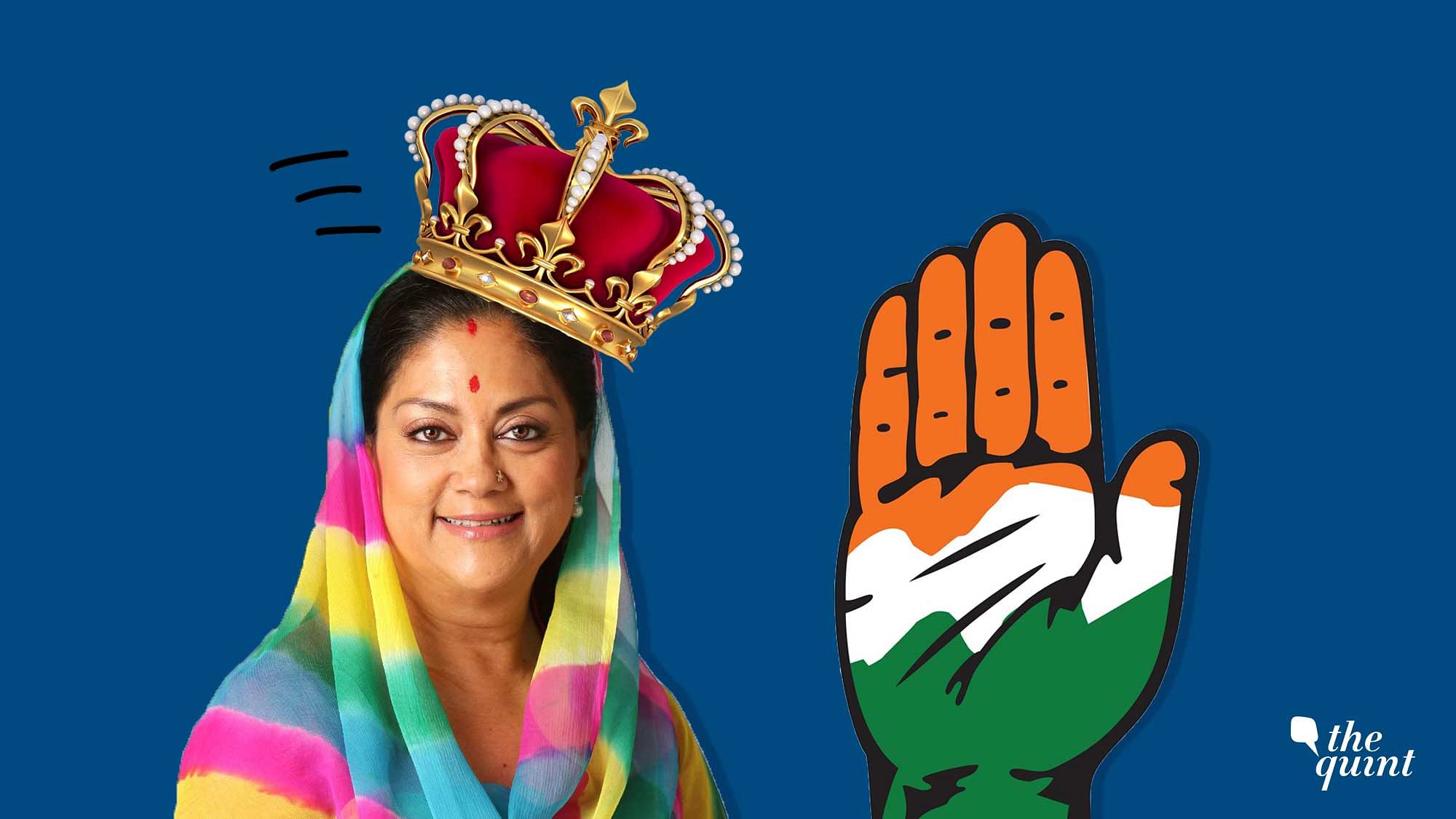 Image of Rajasthan CM Vasundhara Raje and the Congress party symbol used for representational purposes.