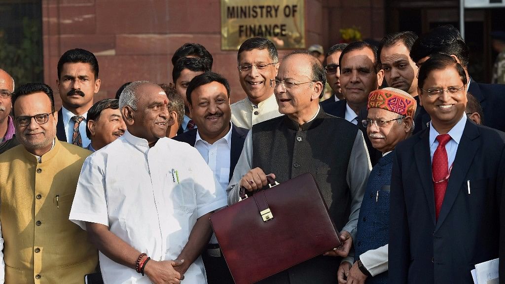 Finance Minister Arun Jaitley&nbsp; before announcing the budget for the fiscal year 2018-19