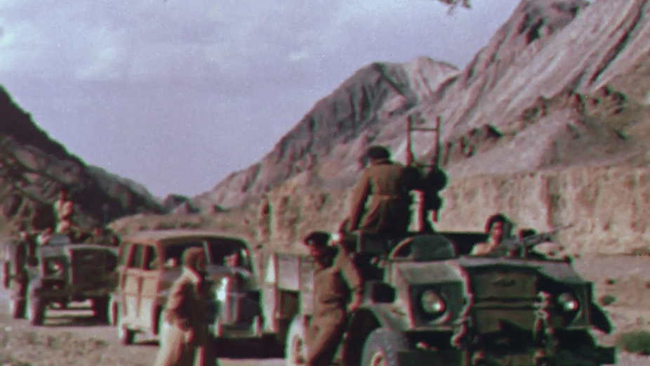 A scene from Sir Clarmont Percival Skrine’s film Quetta-Damghan, almost certainly the only colour footage of the Indian Long Range Squadron in action.
