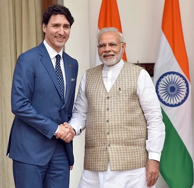 New Delhi: Prime Minister Narendra Modi with Canadian Prime Minister Justin Trudeau during a meeting at Hyderabad House, in New Delhi on Feb 23, 2018. 