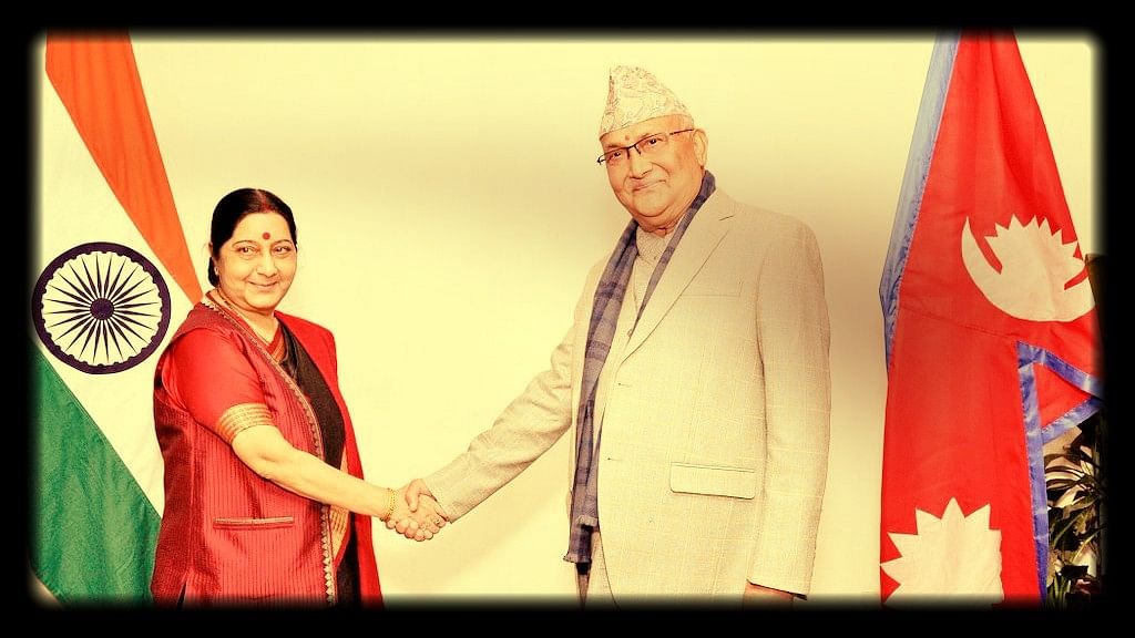 External Affairs Minister Sushma Swaraj meeting CPN-UML Chairman KP Sharma Oli