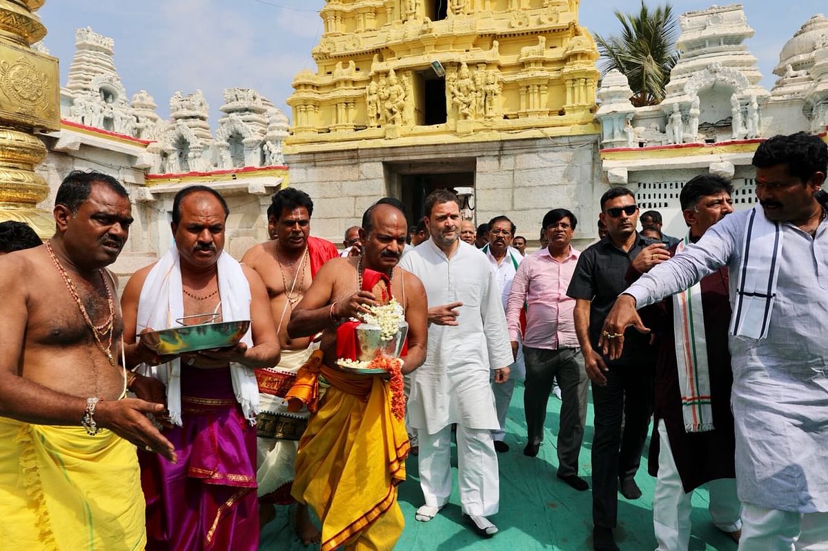 Gandhi made an unscheduled visit to the Kanakachala Lakshmi Narasimha Temple in Kakanagiri, and focused on farmers.