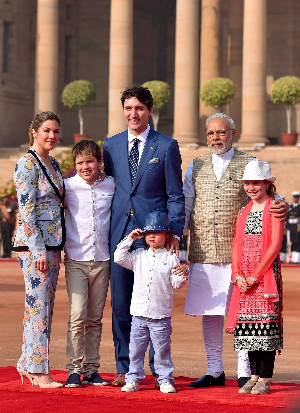 PM Modi with Justin Trudeau, First Lady Sophie Gregoire Trudeau and their children