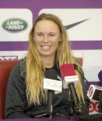 DOHA, Feb. 11, 2018 (Xinhua) -- Caroline Wozniacki of Denmark attends a press conference ahead of the 2018 WTA Qatar Open in Doha, Qatar, on Feb. 11, 2018. (Xinhua/Nikku/IANS)