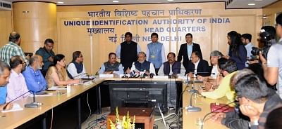 New Delhi: Bihar Deputy Chief Minister and Convener of the GoM Sushil Kumar Modi addresses a press conference after the 7th Meeting of the Group of Ministers on IT (GoM on IT) for GST Implementation, in New Delhi on Feb 24, 2018. (Photo: IANS/PIB)