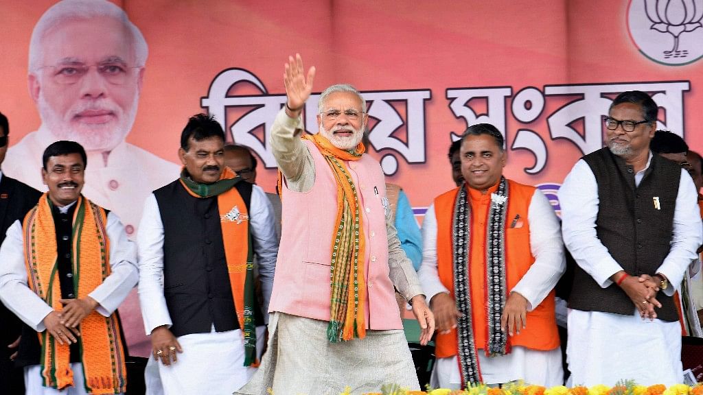 PM Modi in Tripura on Thursday.&nbsp;