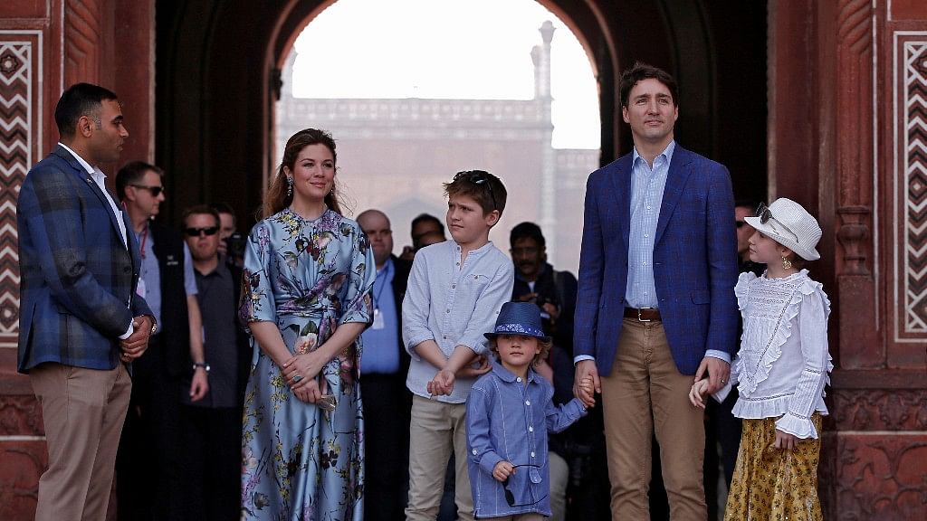 Canadian Prime Minister Justin Trudeau with his wife Sophie Gregoire, daughter Ella Grace and sons Hadrien and Xavier walk during their visit to the Taj Mahal in Agra. Image for representation.