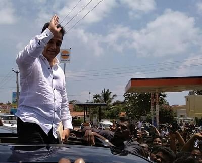 Rameswaram: Actor-turned-politician Kamal Haasan greets supporters during a public rally to unveil his party