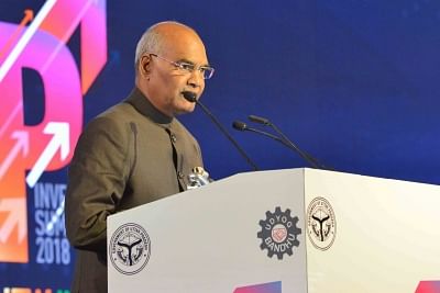 Lucknow: President Ram Nath Kovind addresses during the concluding session of UP Investors Summit 2018 in Lucknow on Feb 22, 2018. (Photo: IANS/RB)