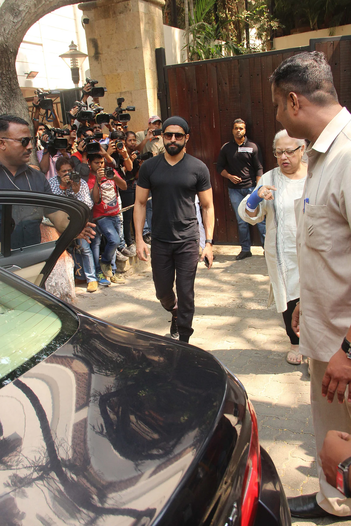 Farhan Akhtar pays a visit to Kapoor family with mother Honey Irani.