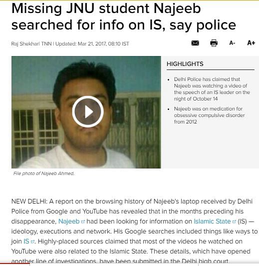 Najeeb Ahmed went missing on 15 Oct 2016 from JNU, after an alleged altercation with ABVP members.