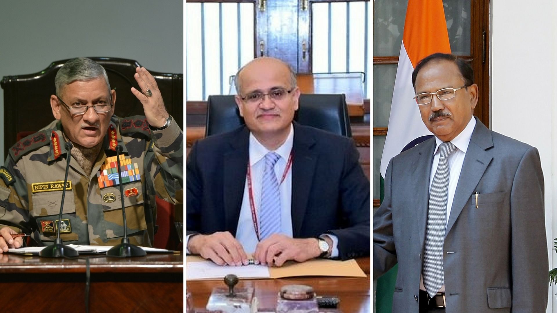 Army Chief Bipin Rawat(left), Foreign Secretary Vijay Gokhale(center), and National Security Advisor Ajit Doval(right).
