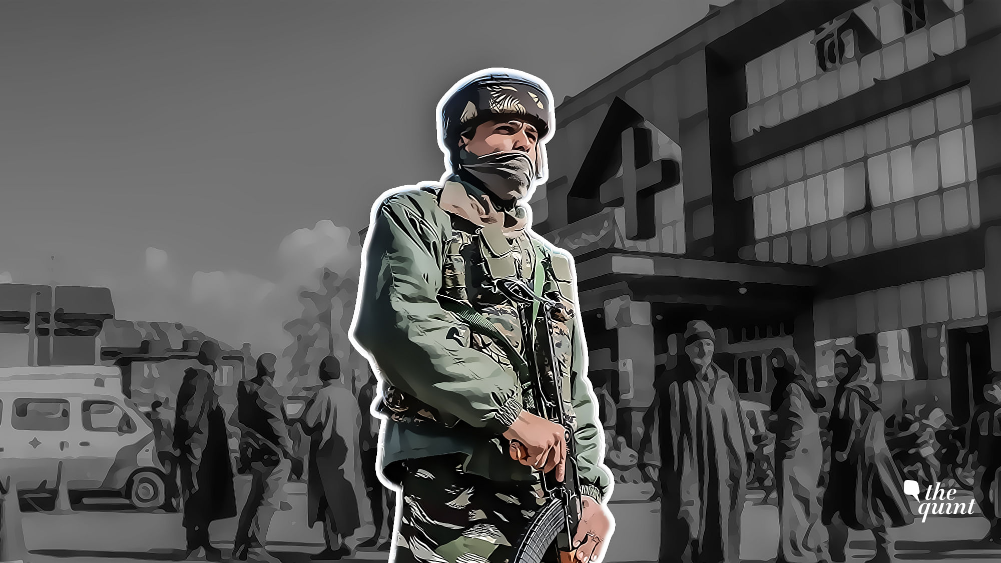 Image of an armed security personnel outside Srinagar’s SMHS Hospital used for representational purposes.&nbsp; &nbsp;