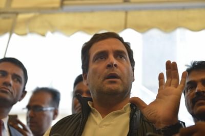 New Delhi: Congress MP Rahul Gandhi talks to the press at Parliament on Feb 7, 2018. (Photo: IANS)