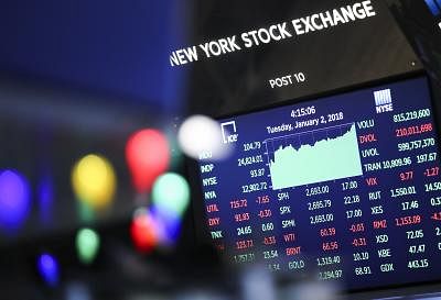 Market indexes are seen on a screen at the New York Stock Exchange in New York&nbsp;