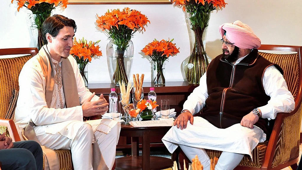 Canadian Prime Minister Justin Trudeau meets with Punjab Chief Minister Amarinder Singh in Amritsar on 21 February.