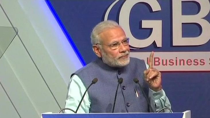 PM Modi at the Global Business Summit organised by <i>The Economic Times.</i>