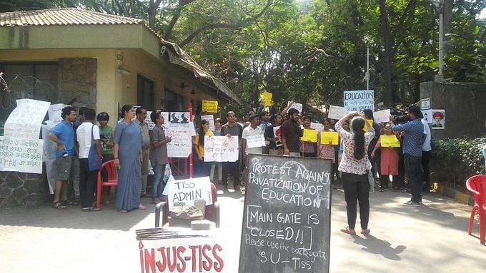 Students from TISS staged a demonstration near the Human Resource Development Ministry on Monday, 26 February, against the withdrawal of scholarships for SC and ST scholars.