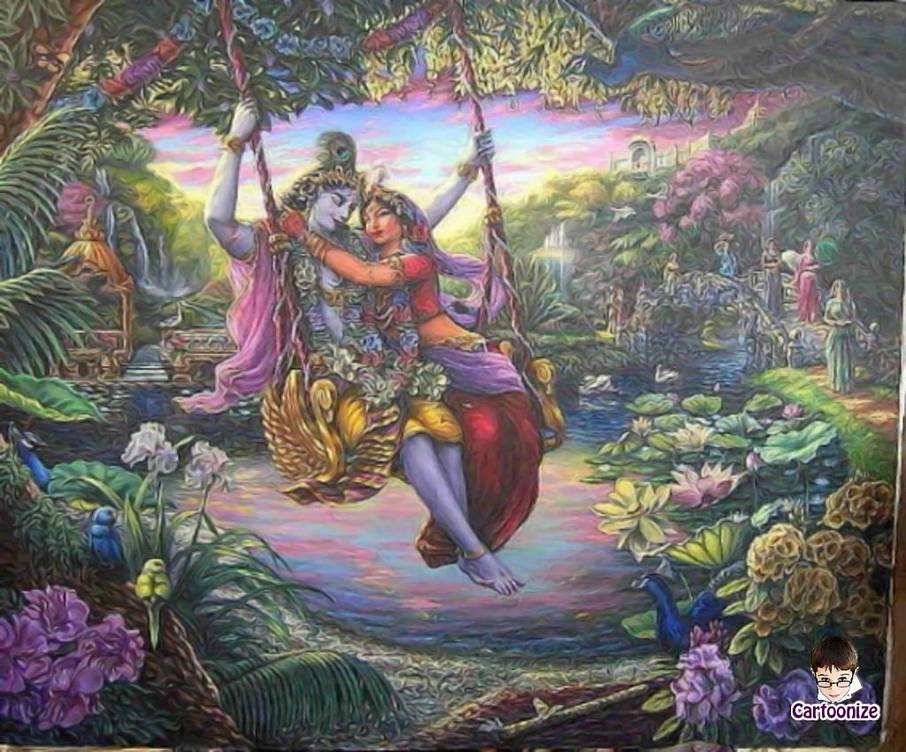 Vaishnava folklore is rich with depictions of Krishna and Radha on a swing.
