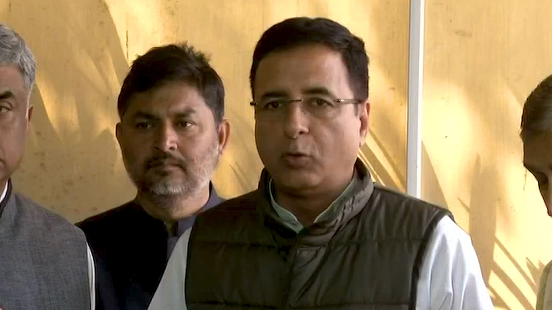 Randeep Surjewala addresses media in New Delhi on Friday.&nbsp;
